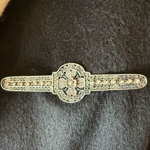 Antique Sterling Silver Bar Pin Brooch, 
intricate filigree floral design.